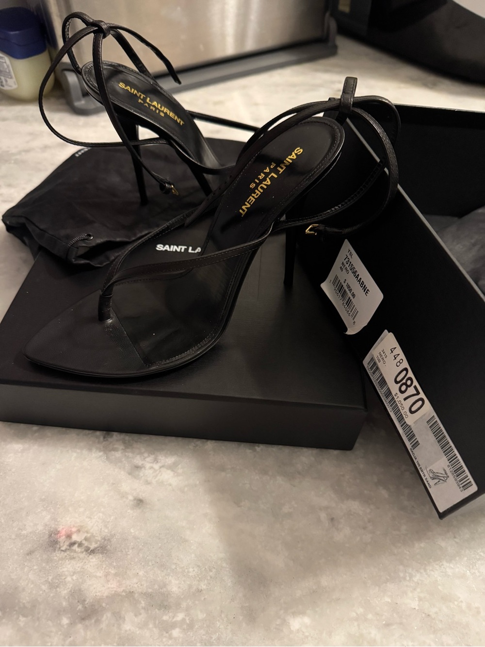 Saint Laurent Black Strappy Stiletto Sandals